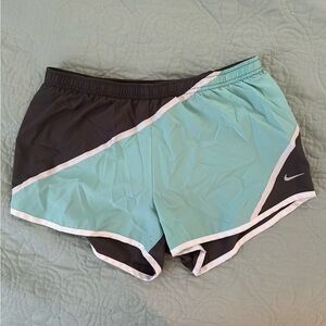 Nike dri-fit running shorts, size small, gray and blue.